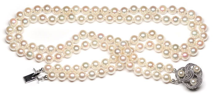 Foto 1 - Zweireihige Akoya Perlenkette  7mm in 47cm Länge 14K WG, R7486
