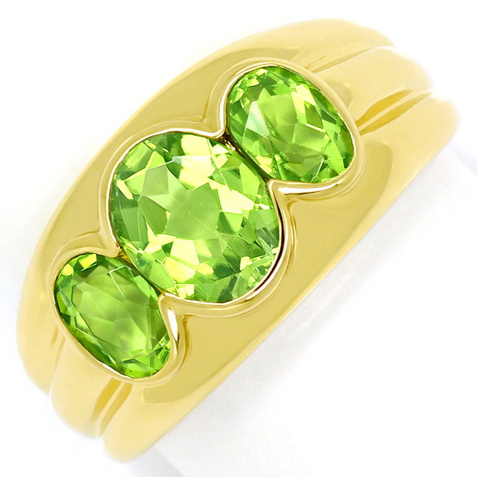 Toller Gelbgoldbandring mit 4ct grünen ovalen Peridoten, aus Edelstein Farbstein Ringen