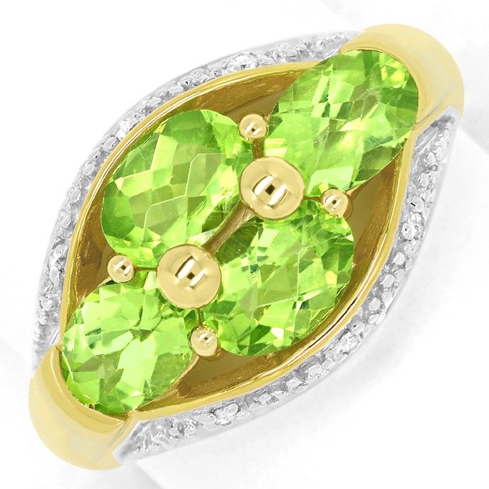 Grüne Peridote in ovalem Spezial Schliff in Diamantring, aus Edelstein Farbstein Ringen