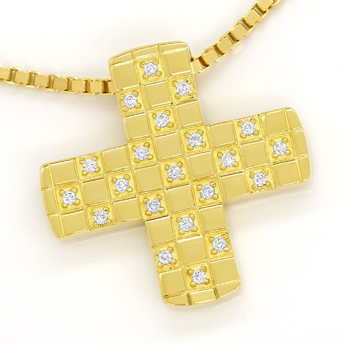 Foto 2 - Kreuz mit 21 Brillanten an Venezianerkette 14K Gelbgold, R7783
