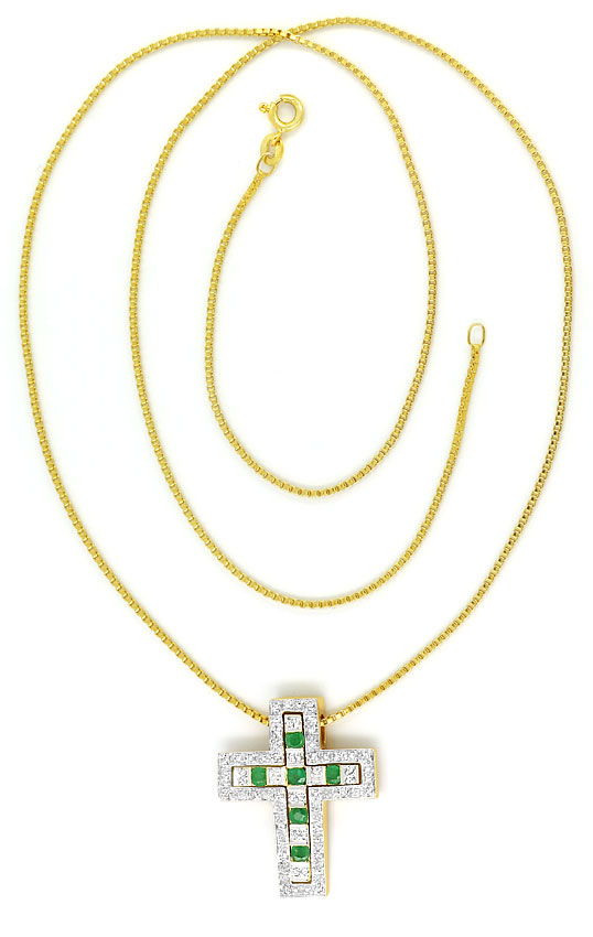 Foto 3 - Kreuzanhänger verwandelbar Diamanten Smaragde mit Kette, R7787