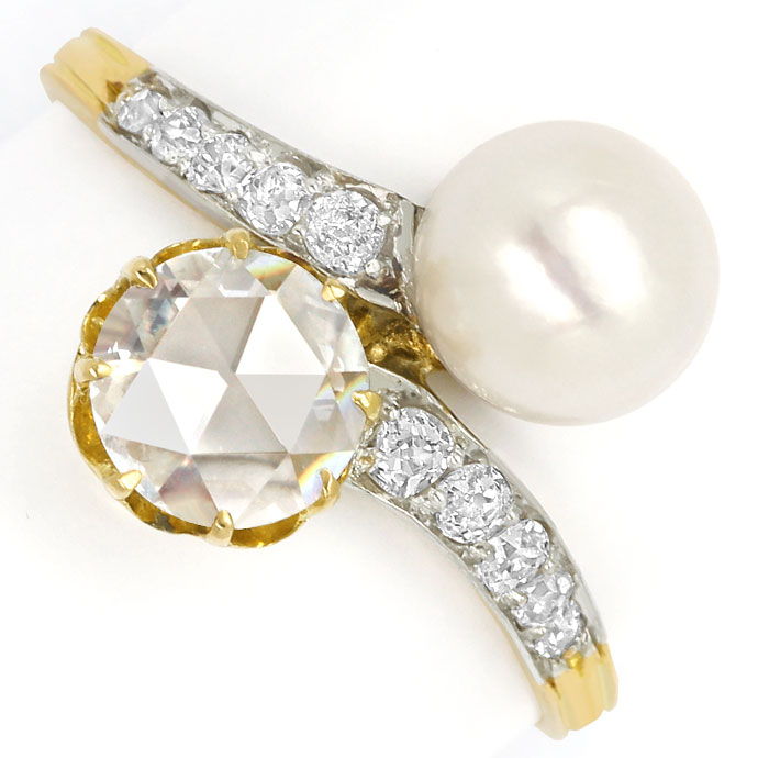 Foto 2 - Ring antik mit riesiger Diamant Rose Perle, Gold-Platin, R7953