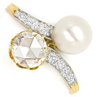 zum Artikel Ring antik mit riesiger Diamant Rose Perle, Gold-Platin, R7953