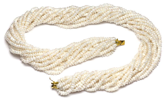Foto 1 - Dekorative 12 reihige Perlenkette mit 14K Gold Schließe, R8368