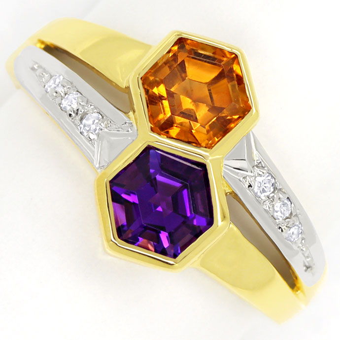 Foto 2 - Designer-Ring mit Amethyst, Citrin, Diamanten, 14K Gold, R8513