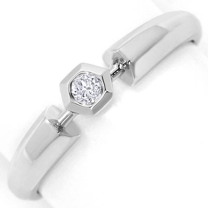 Brillant-Ring mit 0,07ct Solitär in sechseckiger Zarge, aus Designer-Solitär-Diamantringe Brillantringe