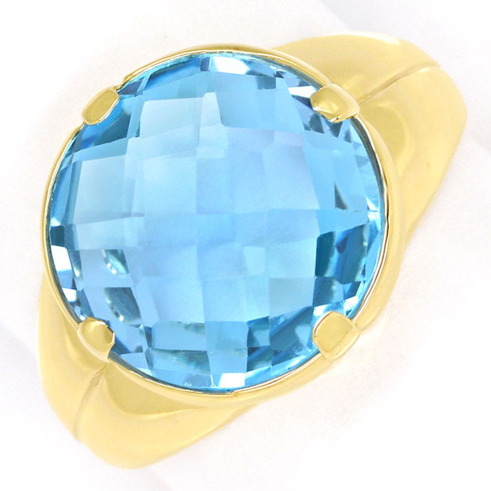 Gold-Ring, mit hellblauem Double Checkerboard Edelstein, aus Edelstein Farbstein Ringen