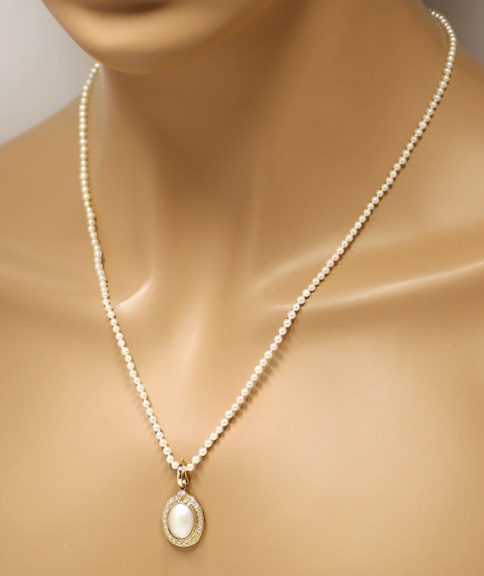 Foto 4 - Diamant Clip 0,23ct mit Mabeperle an feiner Perlenkette, R8906