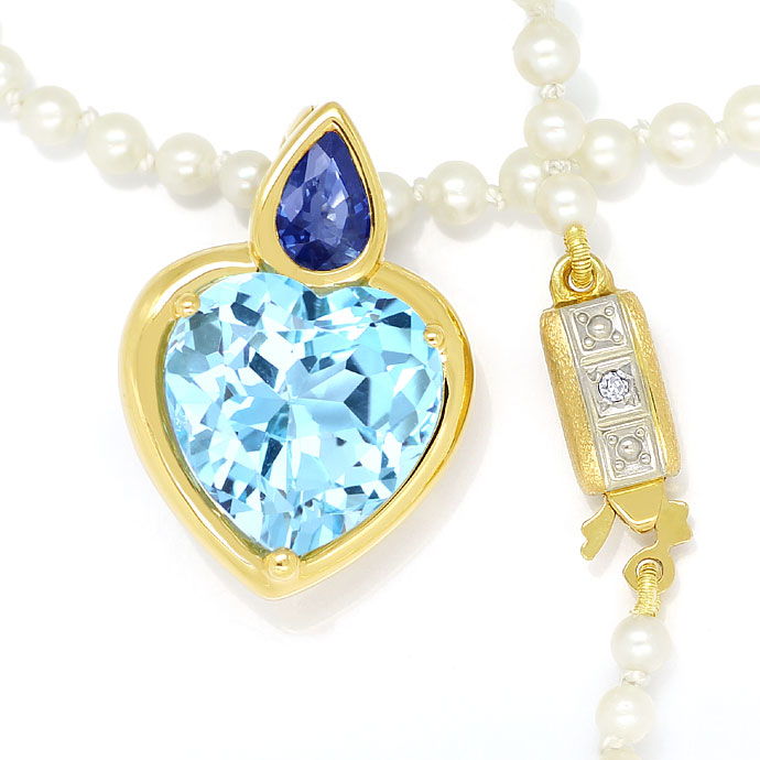 Foto 2 - Blaues Topas Herz und Safir Clipanhänger an Perlenkette, R8910