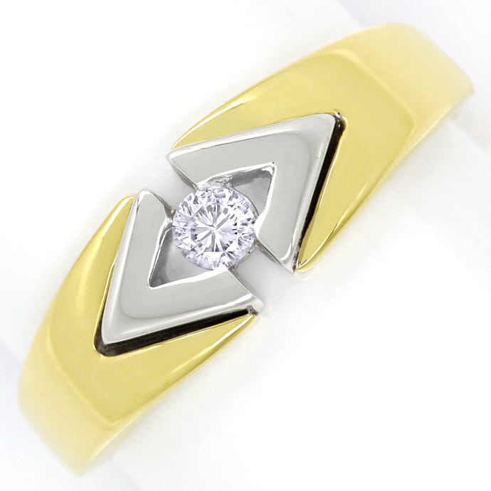 Formschöner Diamant Bandring mit 0,1ct Brillant in Gold, aus Designer-Solitär-Diamantringe Brillantringe