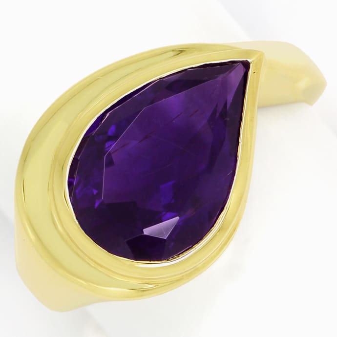 Design-Ring mit 3,70ct Amethyst Tropfen in 14K Gelbgold, aus Edelstein Farbstein Ringen
