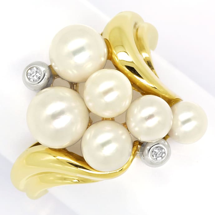 Wundervoller dekorativer Perlen Diamanten-Ring 14K Gold, aus Edelstein Farbstein Ringen
