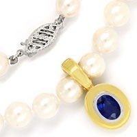 zum Artikel Akoya Perlenkette blauer Spitzen Safir im Clip Anhänger, R9113