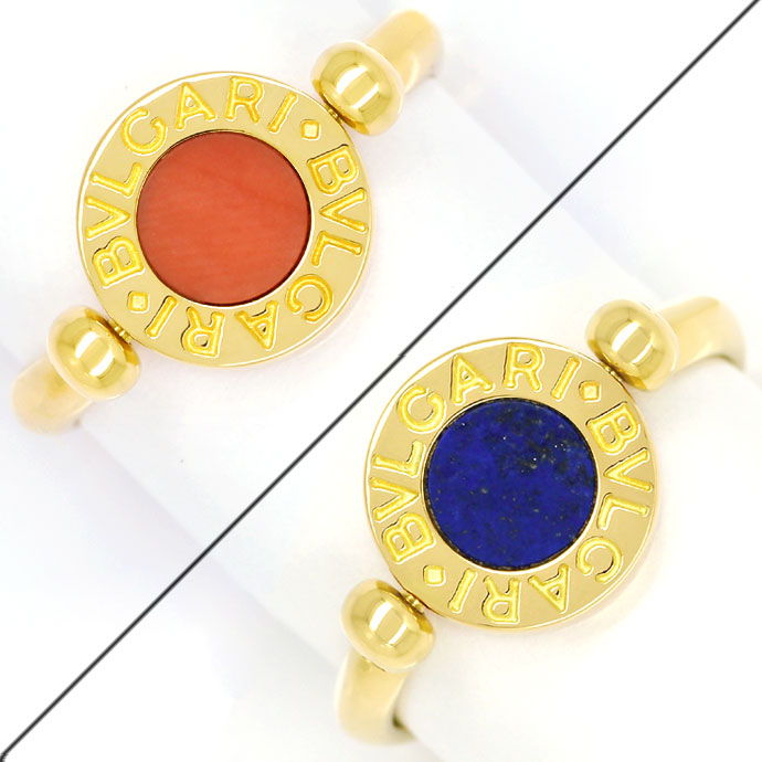 BulgariBulgari Flip Ring mit Lapis und Koralle Gelbgold, aus Edelstein Farbstein Ringen