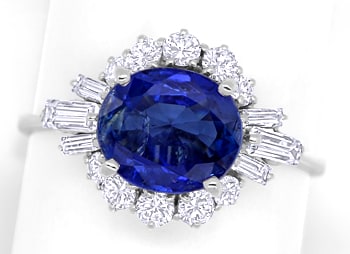 Foto 1 - Blauer 1A Saphir mit Diamanten in Weißgold-Ring, R9475