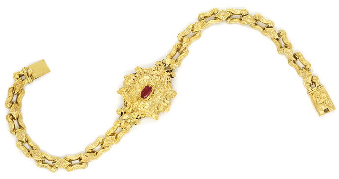 Foto 1 - Antikes Armband, floral mit rotem Stein in 18K Gelbgold, R9804