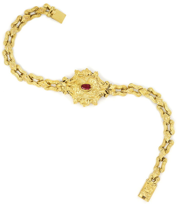 Foto 3 - Antikes Armband, floral mit rotem Stein in 18K Gelbgold, R9804