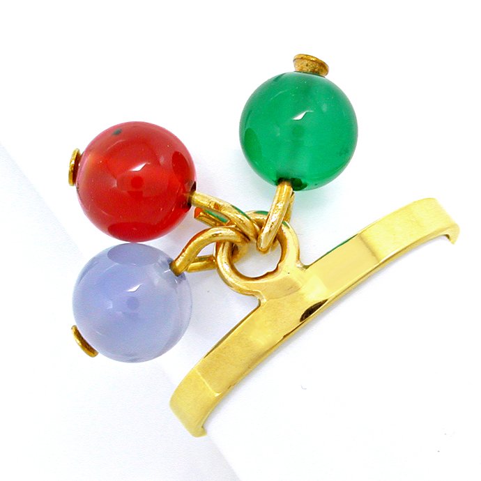 Gelbgold Designer-Ring, Grüne Braune Blaue Achatkugeln, aus Edelstein Farbstein Ringen