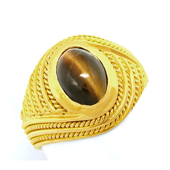Designer-Gold-Ring, Tigerauge! Handarbeit! 14Karat/585, aus Edelstein Farbstein Ringen