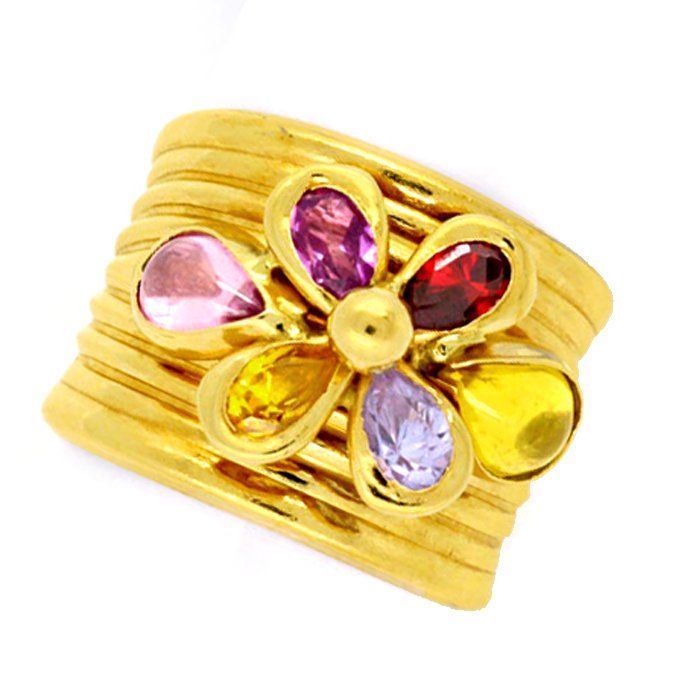 Designer-Ring! Viele bunte Farbsteine! 18Karat Gelbgold, aus Edelstein Farbstein Ringen