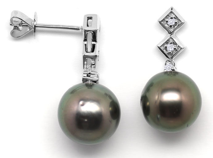 Foto 2 - Ohrhänger mit 11mm Spitzen Tahiti Perlen und Brillanten, S1017