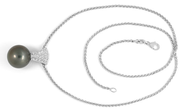 Foto 1 - Riesige 14,8mm Tahitiperle mit Brillanten an Halskette, S1123