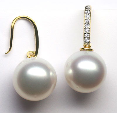 Foto 1 - Südsee Perlen Diamanten-Ohrringe, 18K Gold-Ohrgehänge, S1145