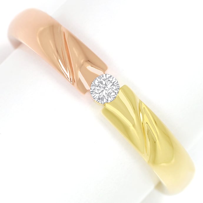 Diamantring mit 0,06ct Brillant in Rotgold und Gelbgold, aus Designer-Solitär-Diamantringe Brillantringe