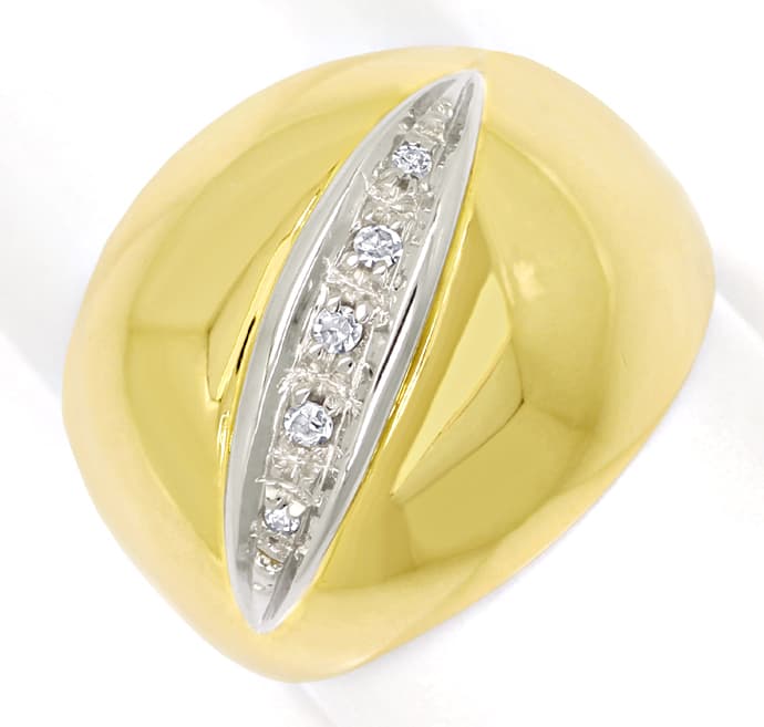 Foto 2 - Gold-Bandring breit mit Diamanten in Weißgold Streifen, S1396