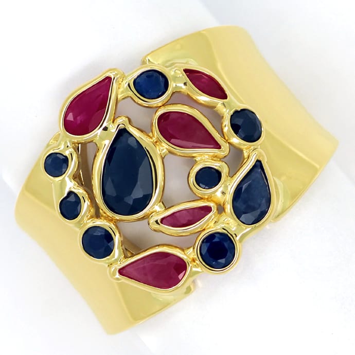 Edelsteinring mit Rubinen und Saphiren aus 14K Gelbgold, aus Edelstein Farbstein Ringen