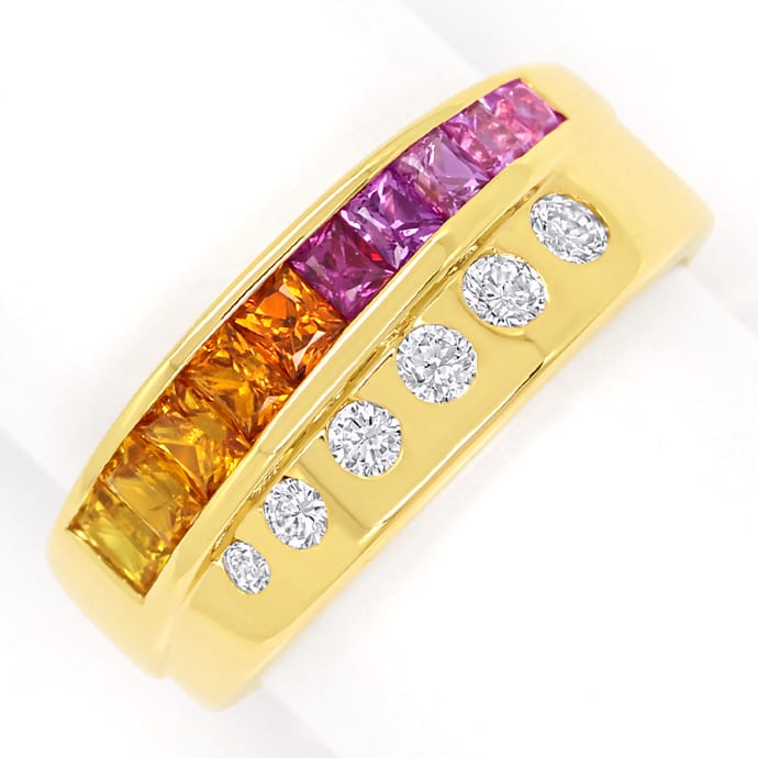 Ring mit Brillanten und Multicolor Edelsteinen 18K Gold, aus Edelstein Farbstein Ringen