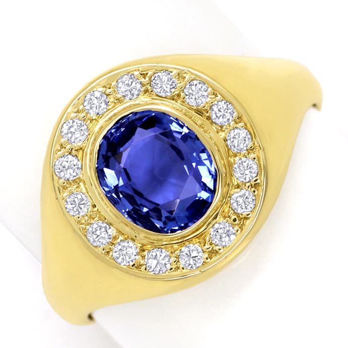 Goldring 2ct blauer Spitzen Saphir lupenreine Diamanten, aus Edelstein Farbstein Ringen