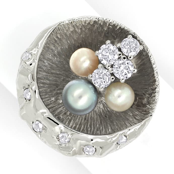 Designer-Ring schimmernde Perlen und Diamanten-Weißgold, aus Edelstein Farbstein Ringen