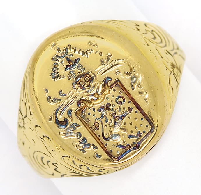 Foto 2 - Goldsiegelring mit Wappen und floralen Mustern Gelbgold, S1567