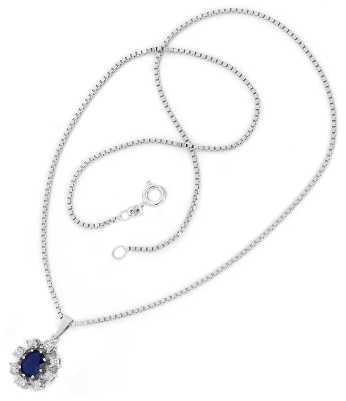 Foto 3 - Collier mit blauem Saphir und Diamanten in 14K Weißgold, S1580