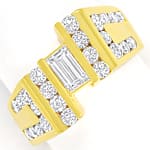 Design-Gelbgoldring Diamant Baguette und Brillanten 18K