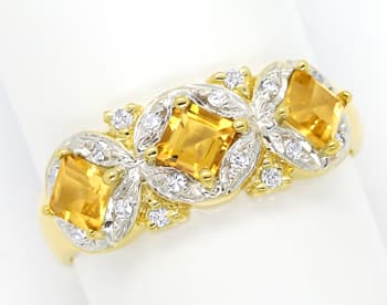 Foto 1 - Damenring mit goldfarbigen Citrin Carrees und Diamanten, S1640