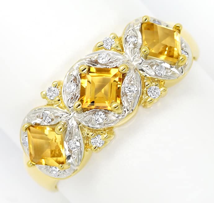 Foto 2 - Damenring mit goldfarbigen Citrin Carrees und Diamanten, S1640