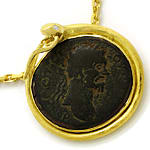 Gold-Collier Diamanten Schlangenfassung mit Antik-Münze