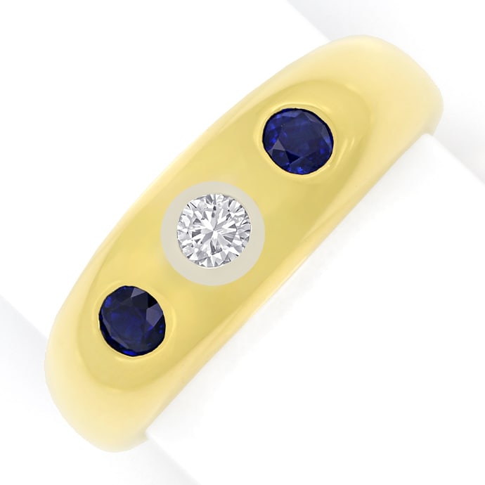 Goldbandring mit lupenreinem Diamant und blauen Safiren, aus Designer-Solitär-Diamantringe Brillantringe