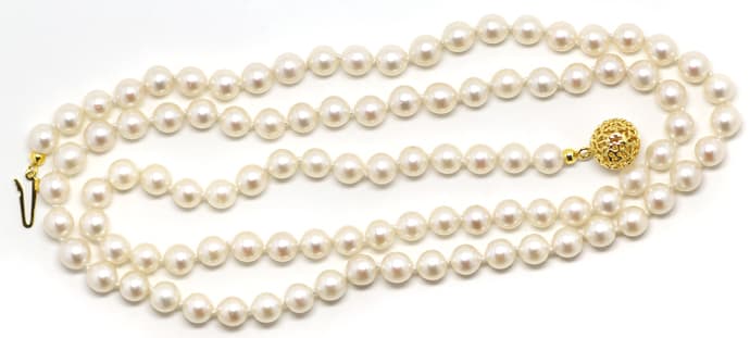 Foto 1 - Lange Akoya Perlenkette, durchbrochenes Kugelschloß, S1718