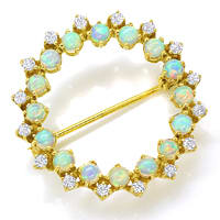 zum Artikel Spitzen Opale und Diamanten in Brosche aus 14K Gelbgold, S1737