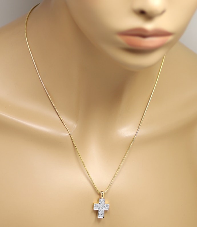 Foto 4 - Kreuzanhänger mit 50 Diamanten an Kette in 14K Gelbgold, S1738