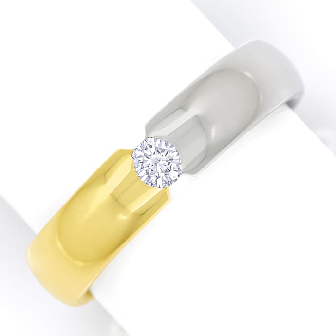 Spannring mit 0,11ct Brillant in Gelbgold und Weißgold, aus Designer-Solitär-Diamantringe Brillantringe