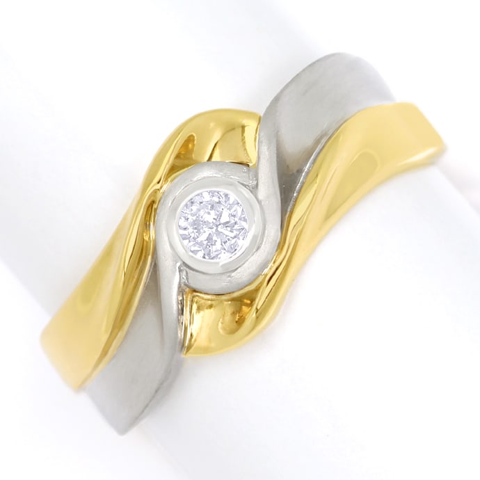 Design-Ring mit Brillant-Solitär in Platin und Gelbgold, aus Designer-Solitär-Diamantringe Brillantringe