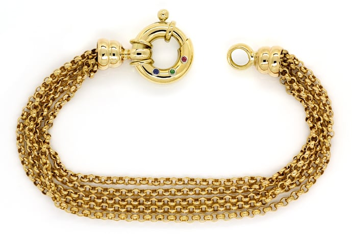 Foto 1 - Gold-Armband fünfreihig Rubin Saphir Smaragd Verschluss, S1835