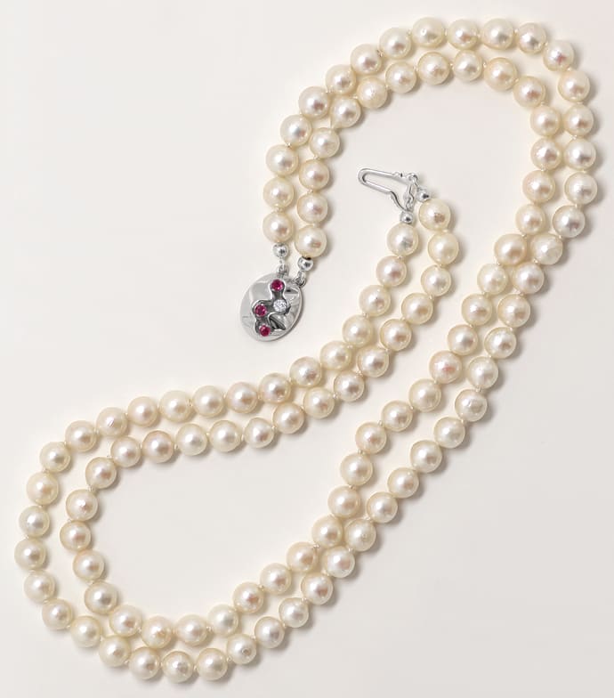 Foto 3 - Doppelreihige Perlenkette Brillant Rubine Schloß, S1886
