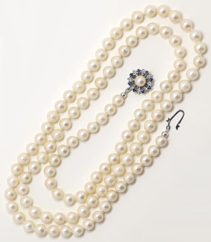 Foto 3 - Perlenkette 80cm, Saphire und Perle im 18K Schloß, S1891