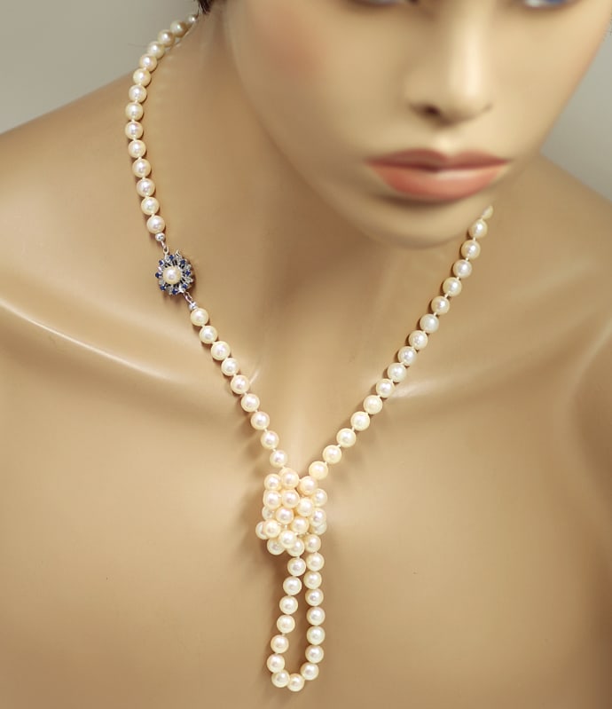 Foto 5 - Perlenkette 80cm, Saphire und Perle im 18K Schloß, S1891