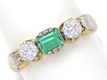Foto 1 - Alter Diamantring mit Smaragd 18K Gelbgold-Weißgold, S1921